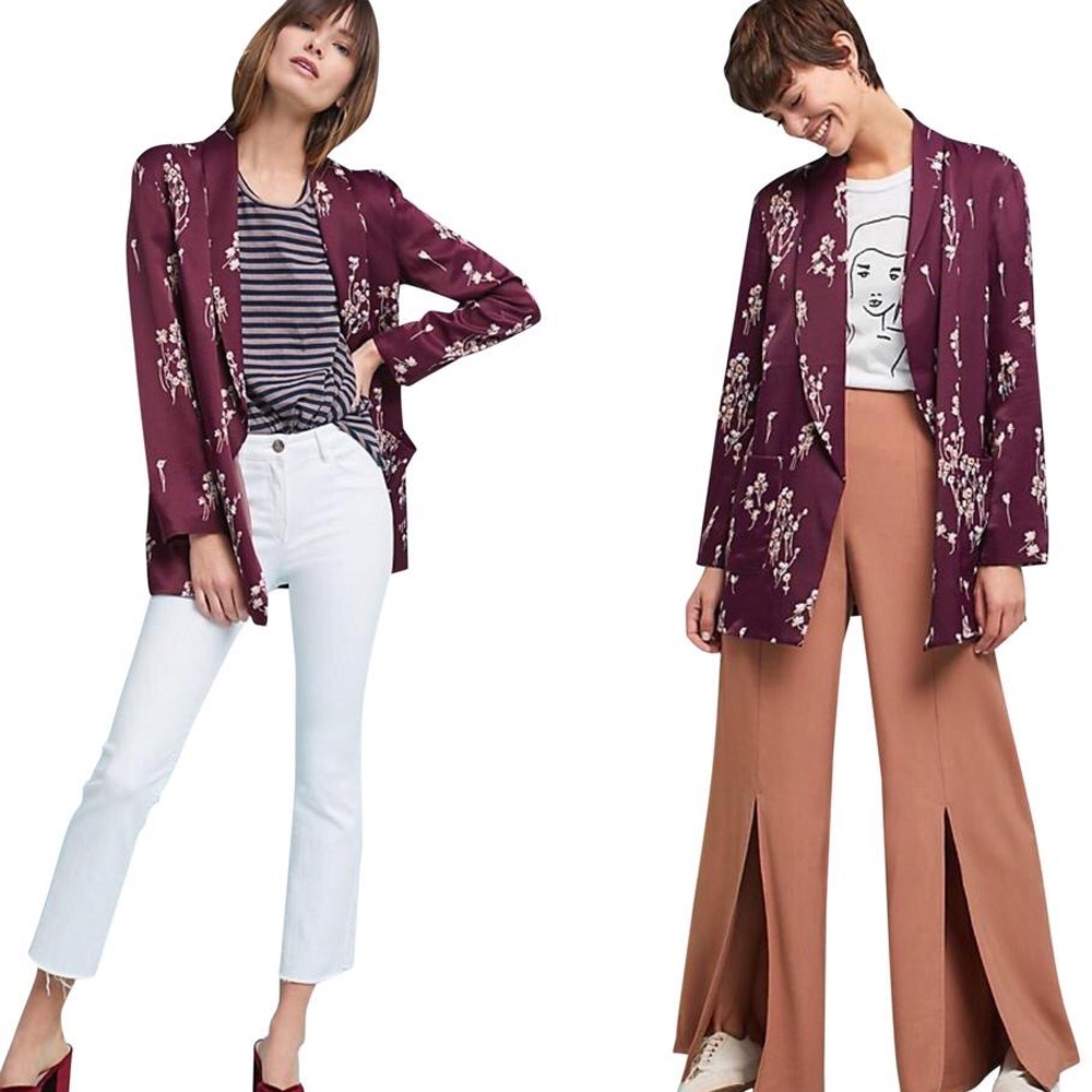 Anthropologie Ett:twa Tavie Floral Satin Blazer - Picture 3 of 8